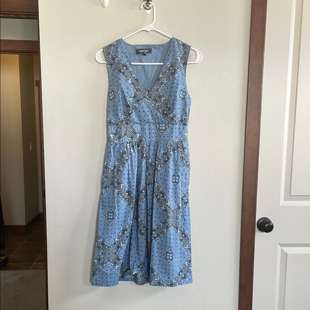 Modcloth Blue Midi Sundress with V-Neck and Sleeveless Design